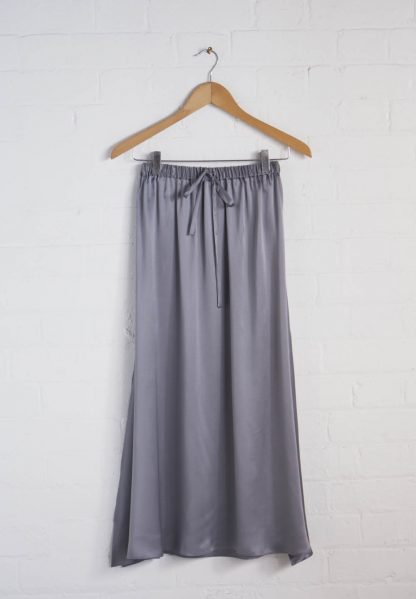 TweedySmith Mulligan Skirt in Silver Satin